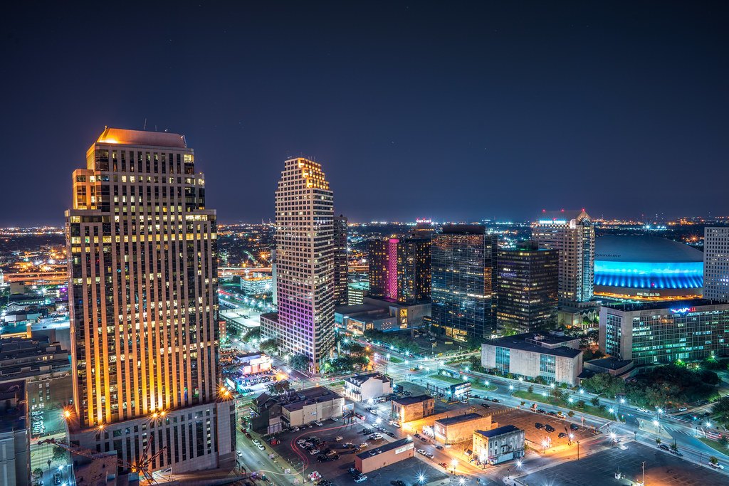 a view of a city at night